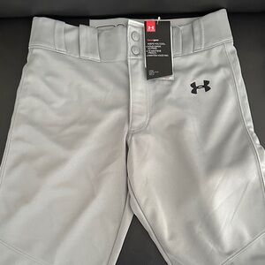 Under Armour Boys Gray Relaxed Fit Baseball Pants Elastic Ankle